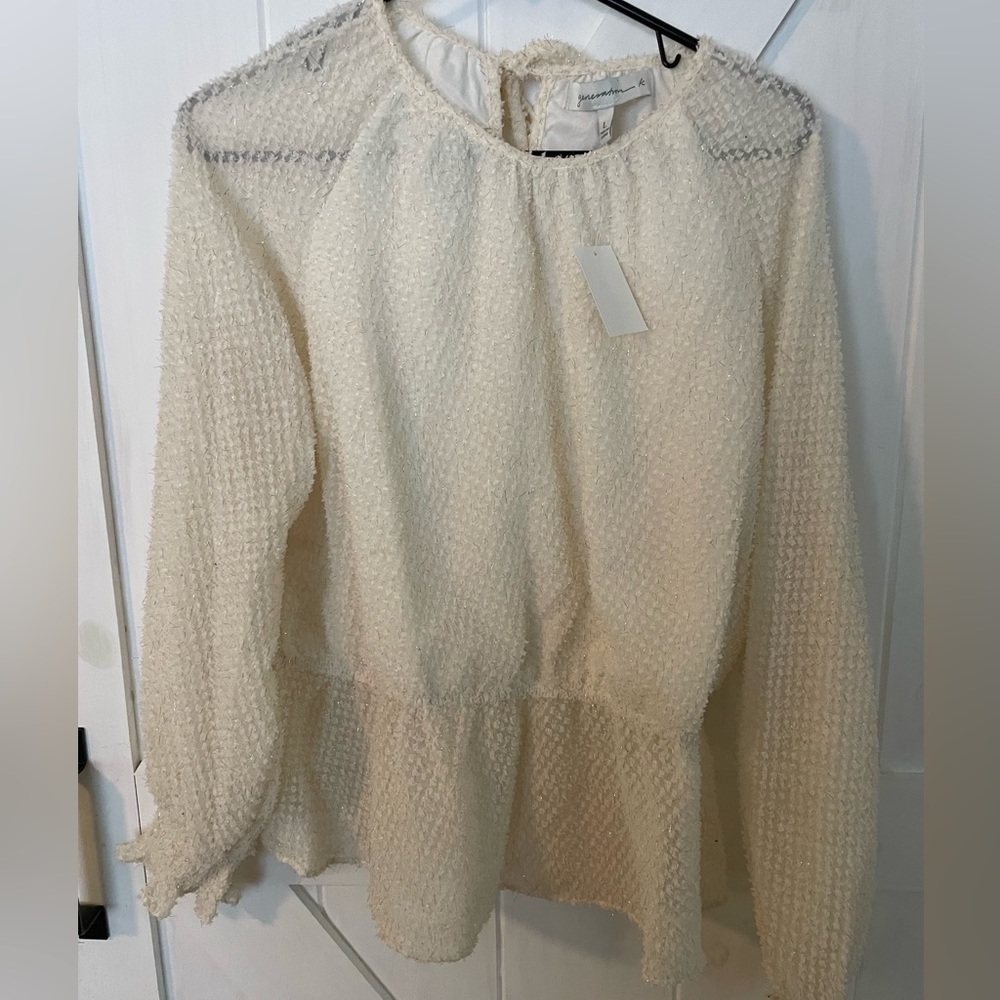 Long sleeve large, sparkly blouse. NWT! Great gift. Holiday ready!